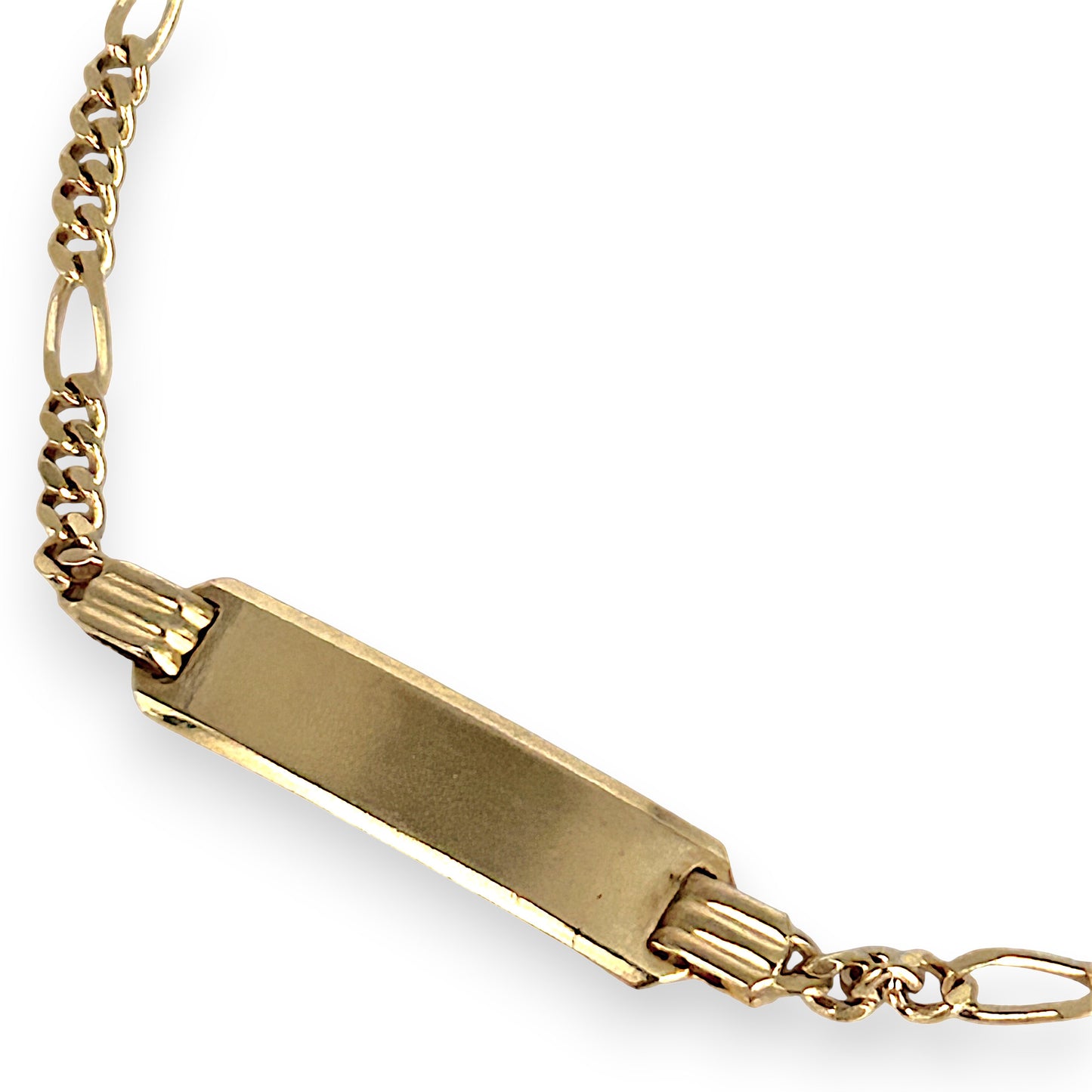 GOLD DEAL | 9ct (9K) Gold Engravable Plate ID Figaro 5-1 Bracelet 18cm