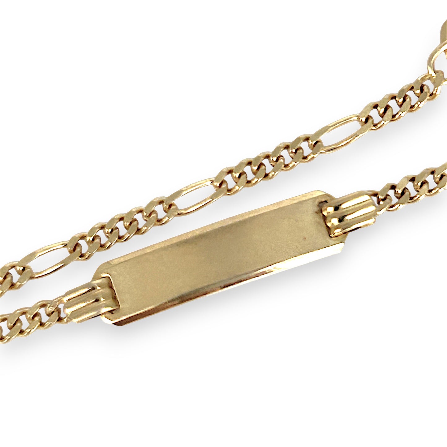 GOLD DEAL | 9ct (9K) Gold Engravable Plate ID Figaro 5-1 Bracelet 18cm