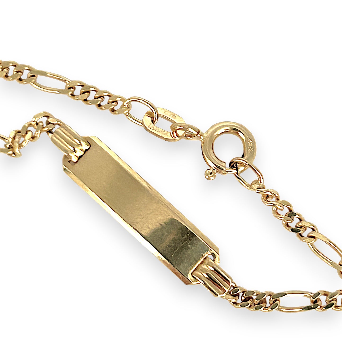 GOLD DEAL | 9ct (9K) Gold Engravable Plate ID Figaro 5-1 Bracelet 18cm