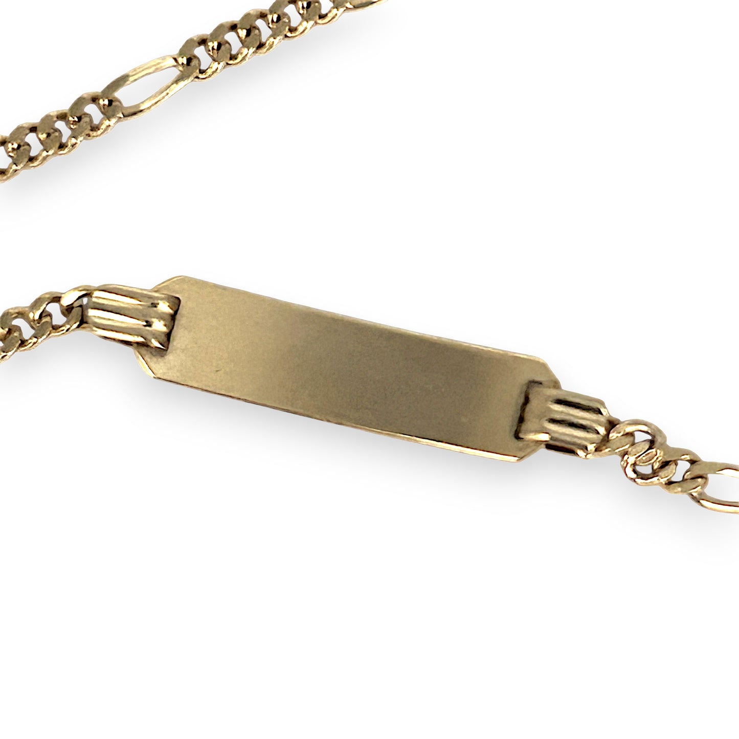 GOLD DEAL | 9ct (9K) Gold Engravable Plate ID Figaro 5-1 Bracelet 18cm