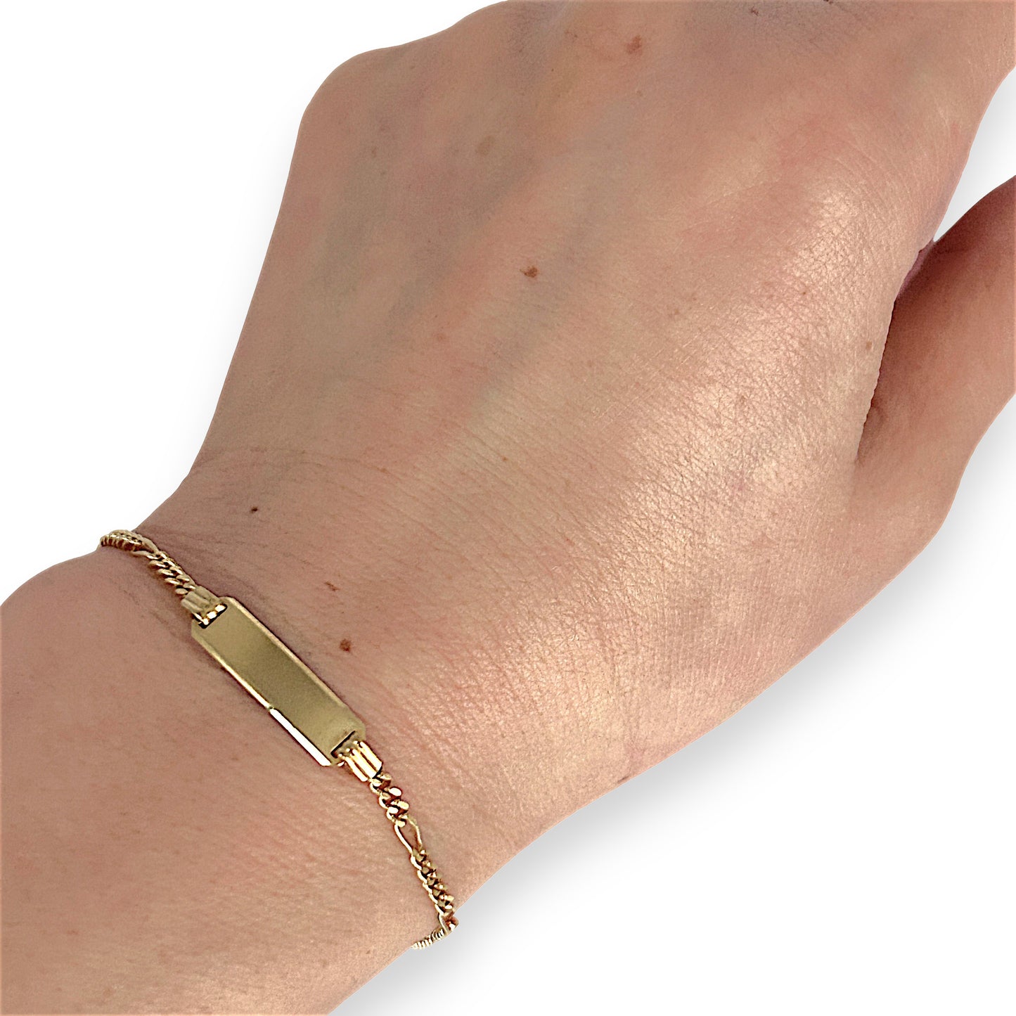 GOLD DEAL | 9ct (9K) Gold Engravable Plate ID Figaro 5-1 Bracelet 18cm