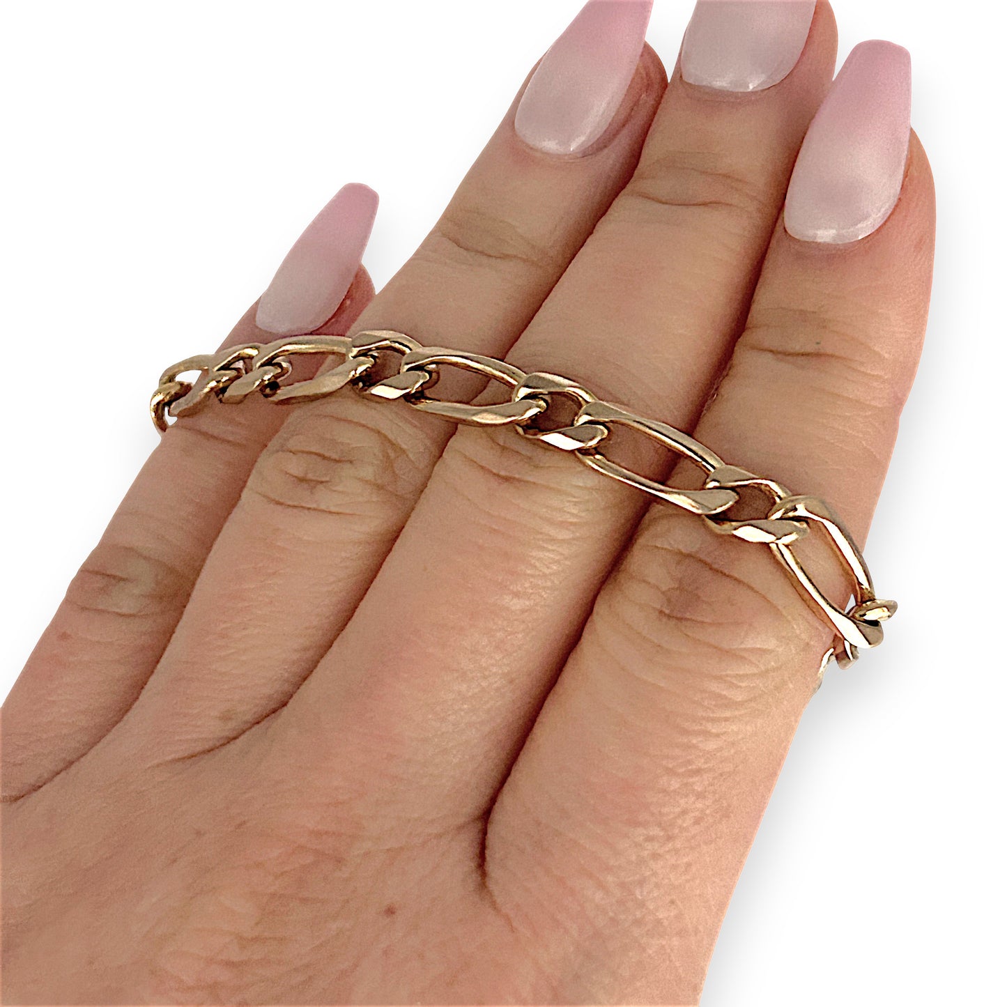GOLD DEAL | NZ 9ct (9K) Gold Flawless Figaro Elongated Link Bracelet 21.5cm