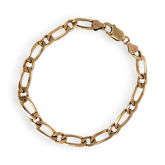GOLD DEAL | NZ 9ct (9K) Gold Flawless Figaro Elongated Link Bracelet 21.5cm