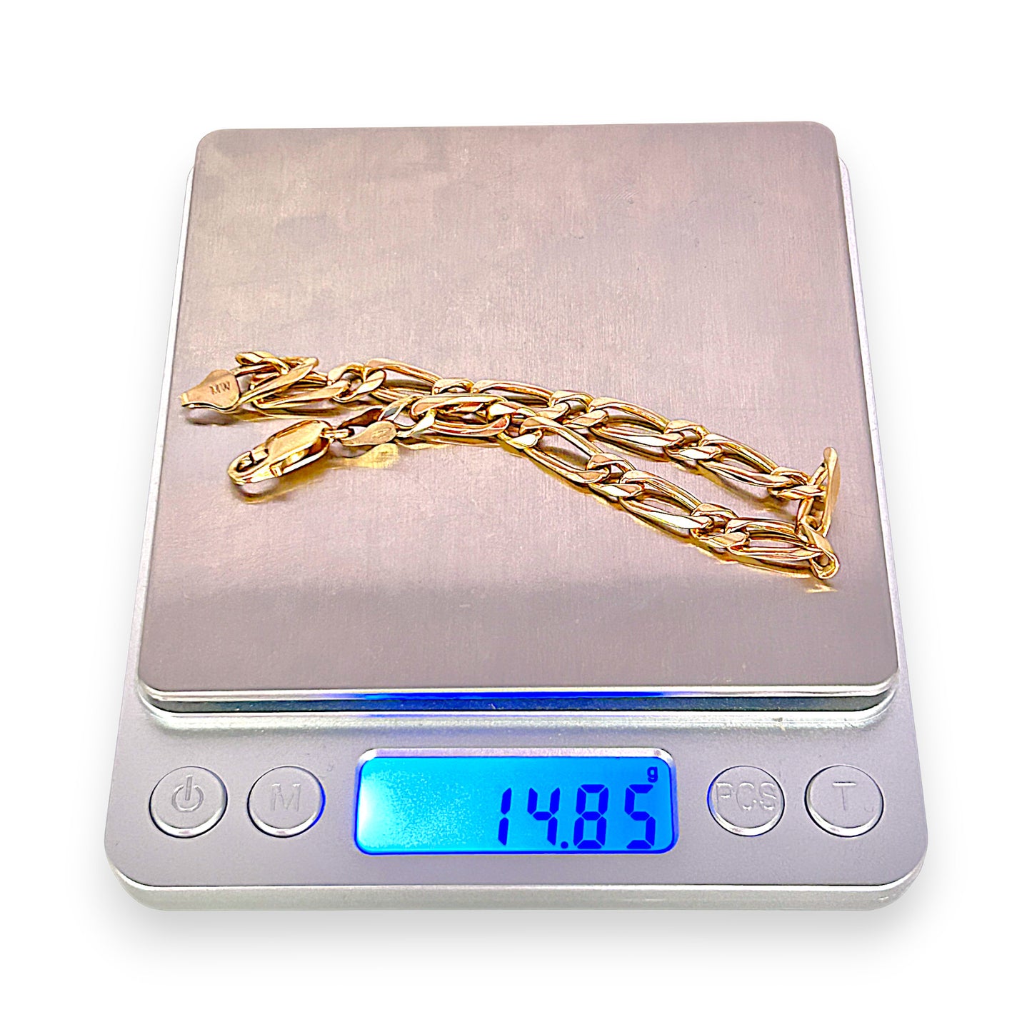 GOLD DEAL | NZ 9ct (9K) Gold Flawless Figaro Elongated Link Bracelet 21.5cm