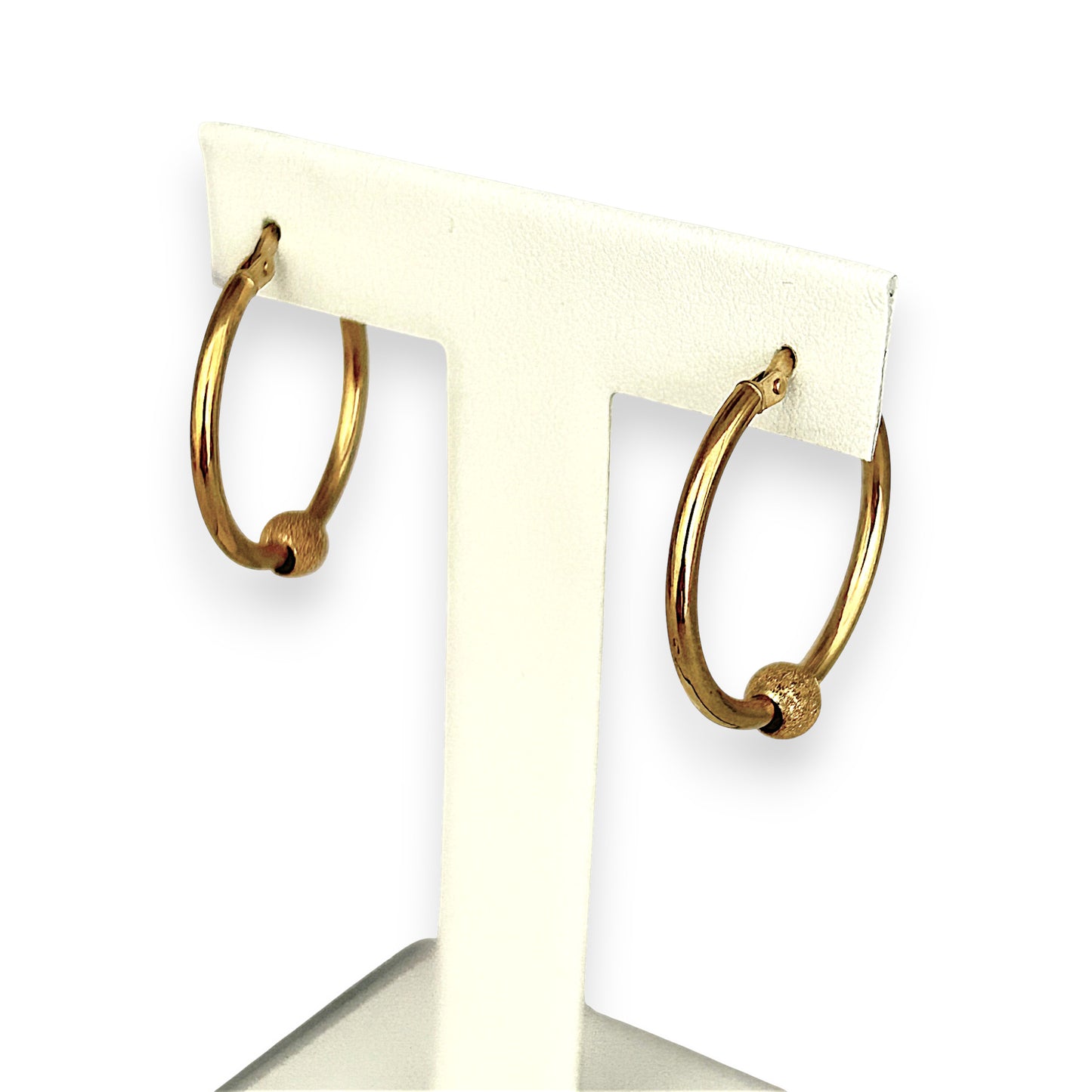 GOLD DEAL | 9ct (9K) Gold Hoop 26.9cm Earrings With Textured Sphere