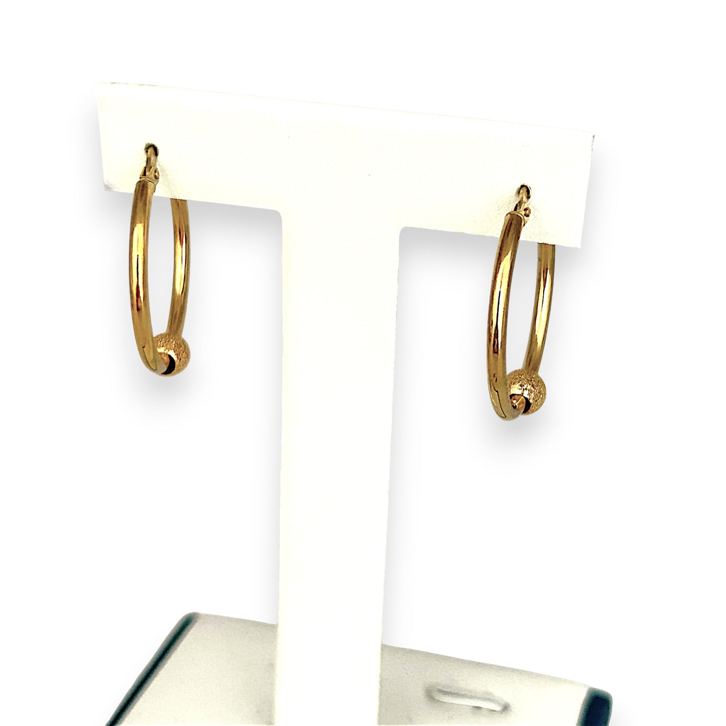 GOLD DEAL | 9ct (9K) Gold Hoop 26.9cm Earrings With Textured Sphere