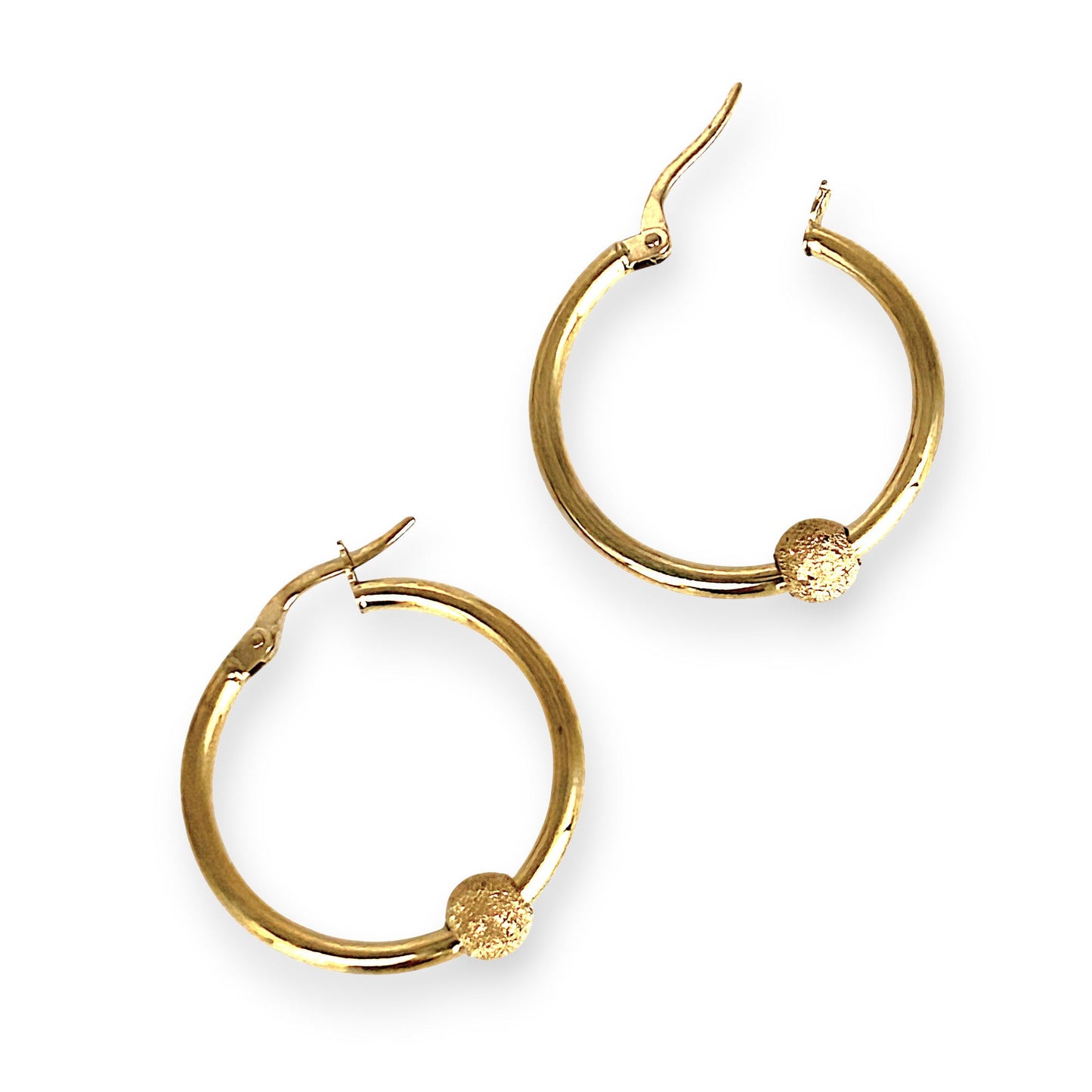 GOLD DEAL | 9ct (9K) Gold Hoop 26.9cm Earrings With Textured Sphere