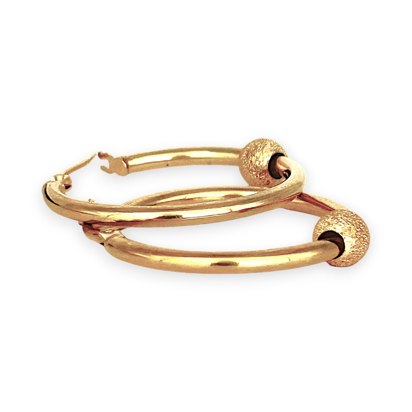 GOLD DEAL | 9ct (9K) Gold Hoop 26.9cm Earrings With Textured Sphere