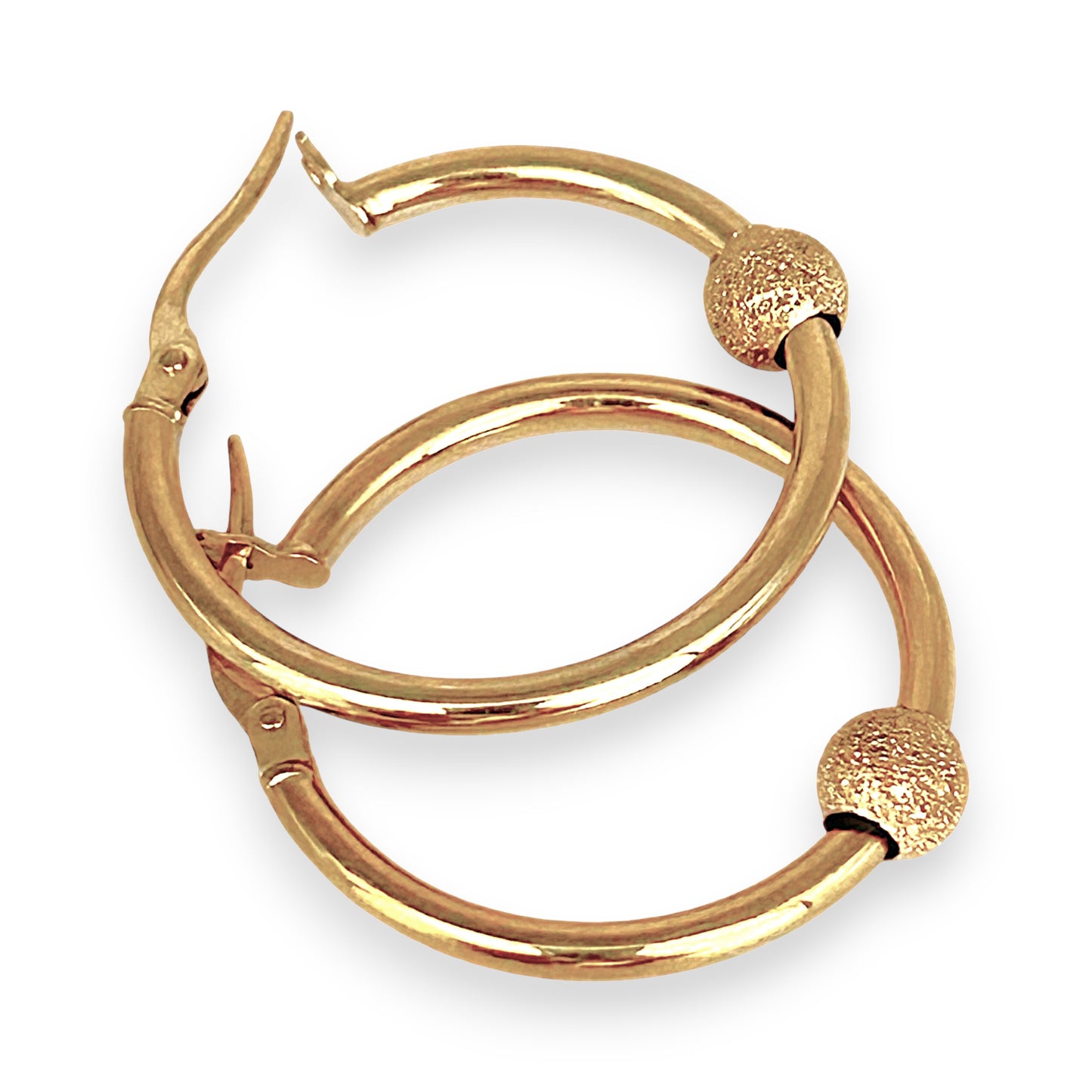 GOLD DEAL | 9ct (9K) Gold Hoop 26.9cm Earrings With Textured Sphere