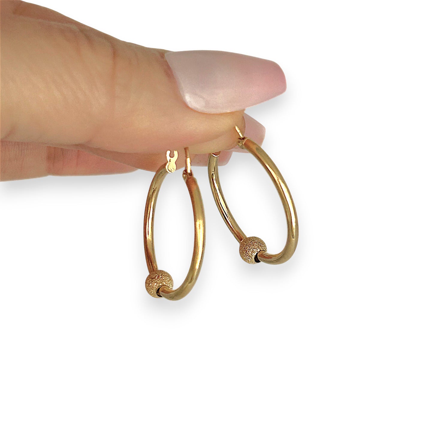 GOLD DEAL | 9ct (9K) Gold Hoop 26.9cm Earrings With Textured Sphere