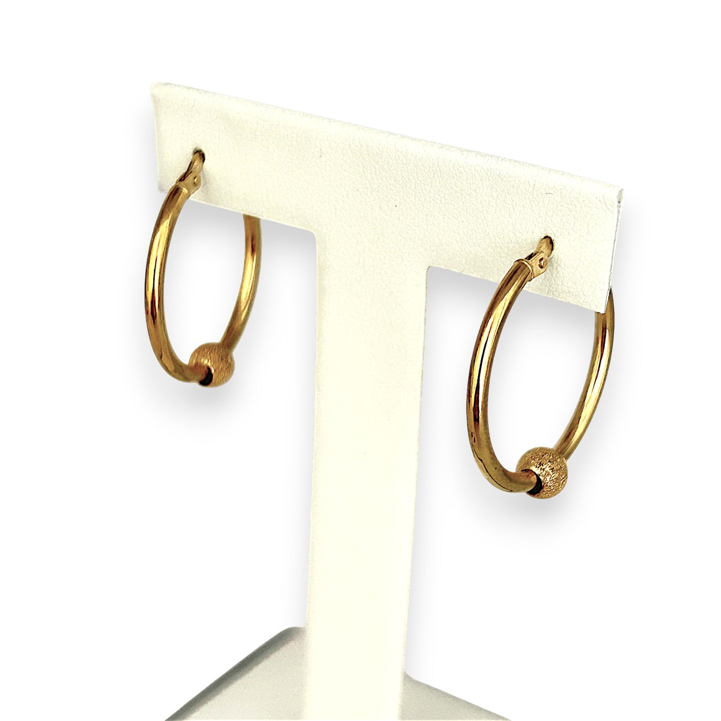 GOLD DEAL | 9ct (9K) Gold Hoop 26.9cm Earrings With Textured Sphere