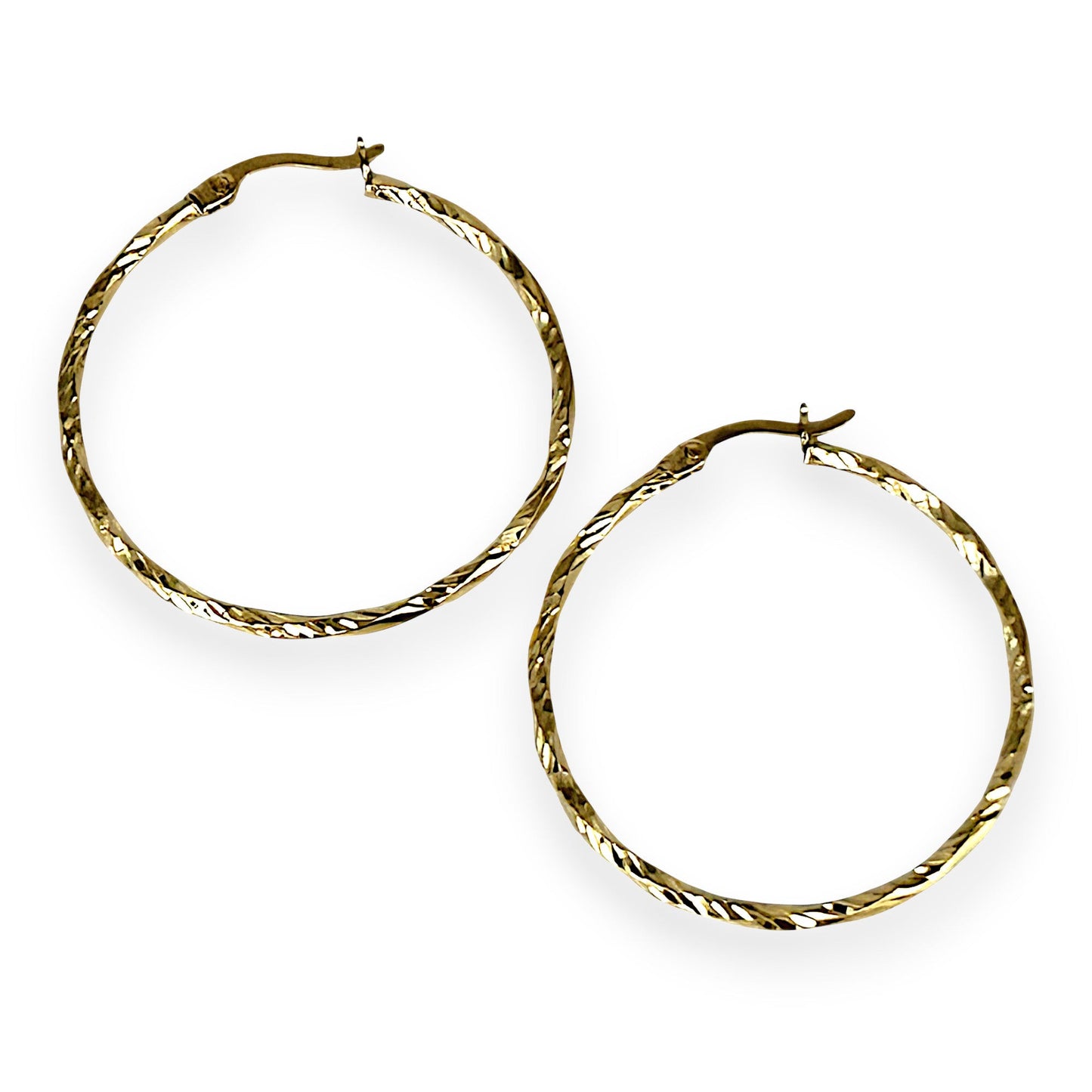 GOLD DEAL | 9ct (9K) Gold Embossed Twist Circle Hoop Earrings 34.1mm