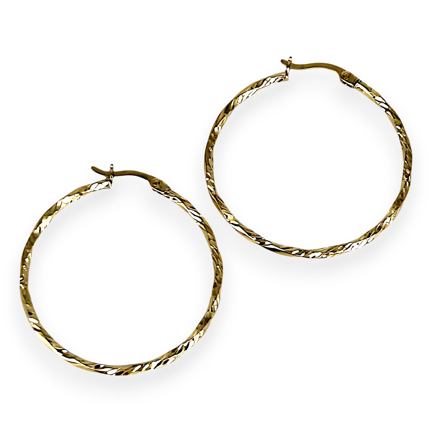 GOLD DEAL | 9ct (9K) Gold Embossed Twist Circle Hoop Earrings 34.1mm