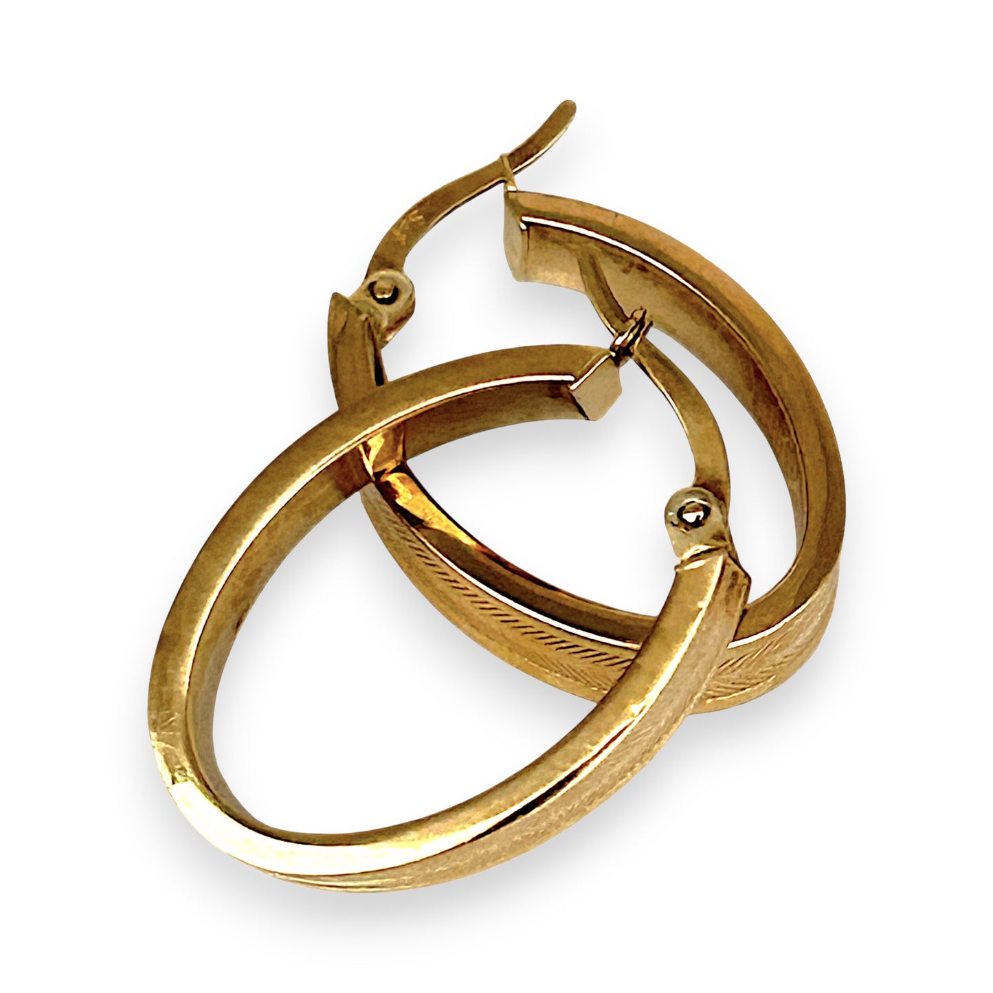 GOLD DEAL | 9ct (9K) Gold Textured Oval Hoop Earrings - Refurbished