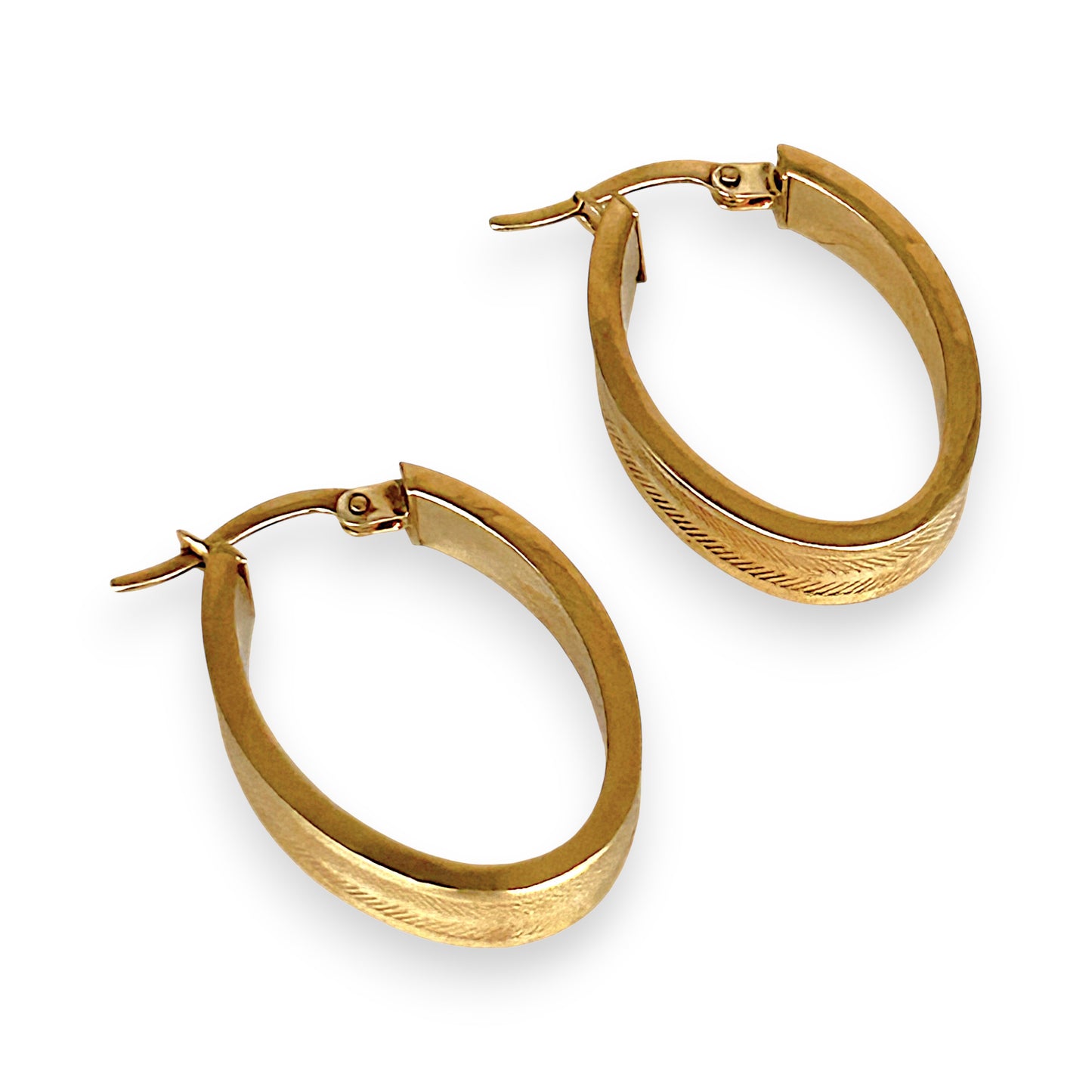 GOLD DEAL | 9ct (9K) Gold Textured Oval Hoop Earrings - Refurbished