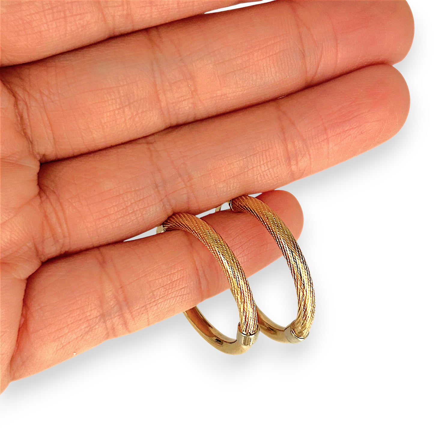 GOLD DEAL | 9ct (9K) Y/W Gold Textured Hoop Earrings – 26.4mm
