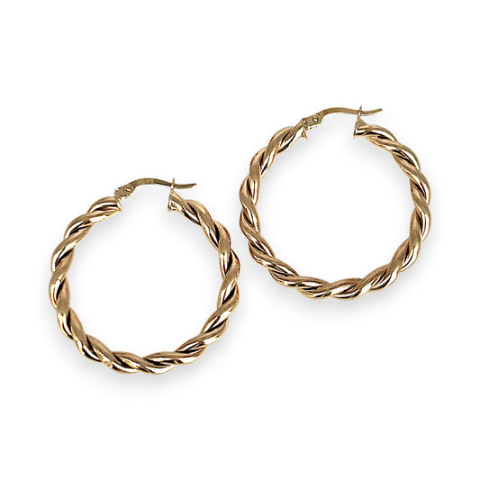 GOLD DEAL | 9ct (9K) Gold Twisted Elegance Hoop  Earrings 33.3mm