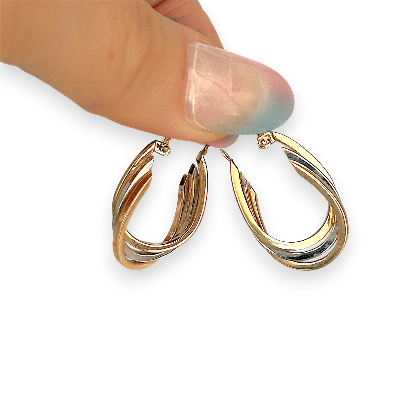 GOLD DEAL | 9ct Y/W Gold Oval Modern Twist Hoop Earrings
