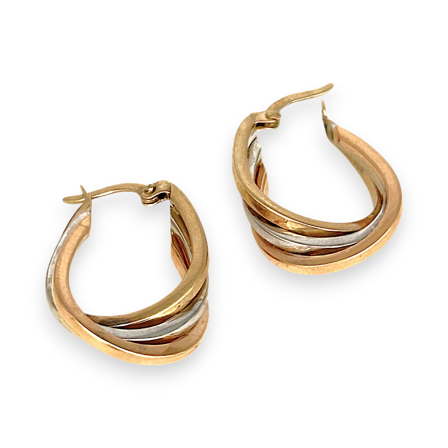 GOLD DEAL | 9ct Y/W Gold Oval Modern Twist Hoop Earrings