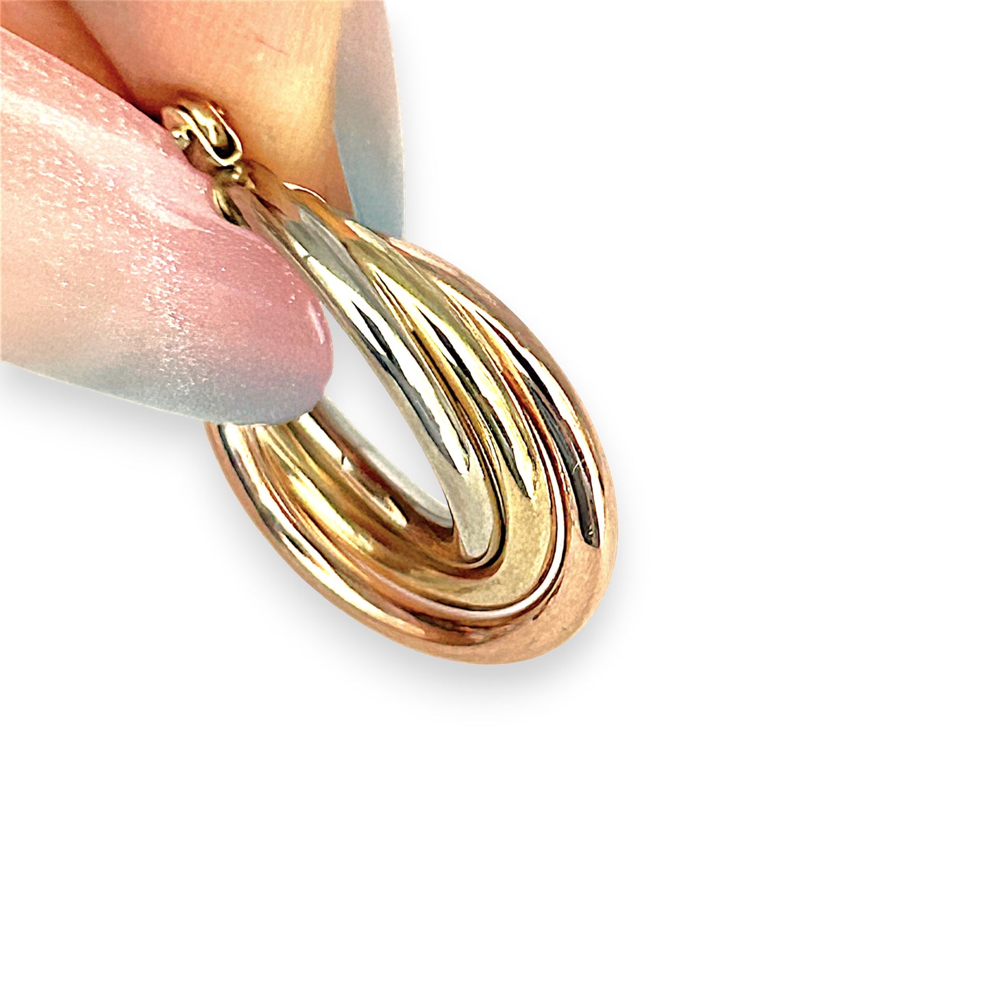 GOLD DEAL | 9ct Y/W/R Gold Tricolour Harmony Hoop Earrings 22.9mm