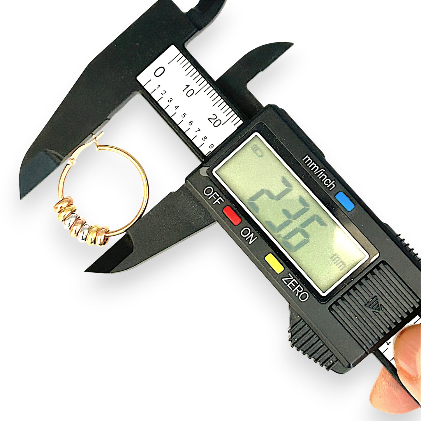 GOLD DEAL | 9ct Y/W/R Gold Trio Bead Hoop Earrings 23.6mm