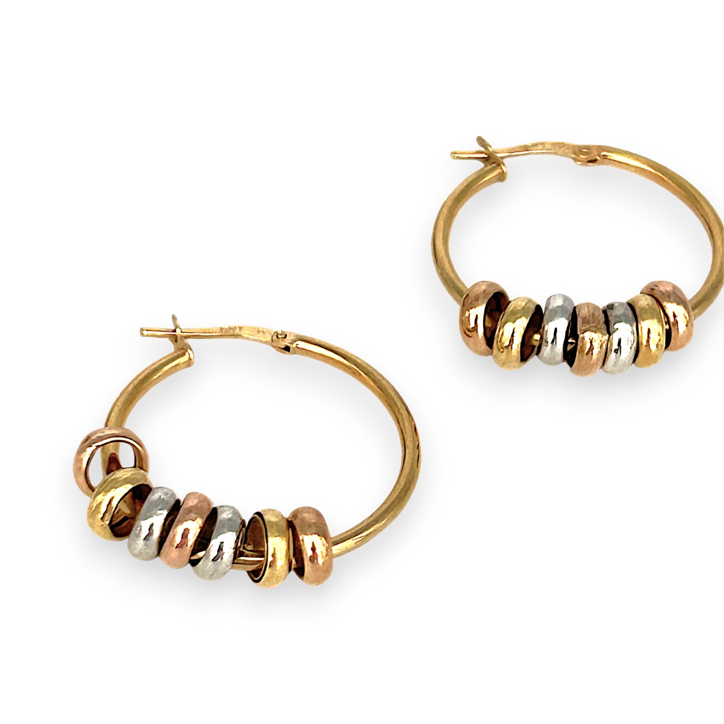 GOLD DEAL | 9ct Y/W/R Gold Trio Bead Hoop Earrings 23.6mm