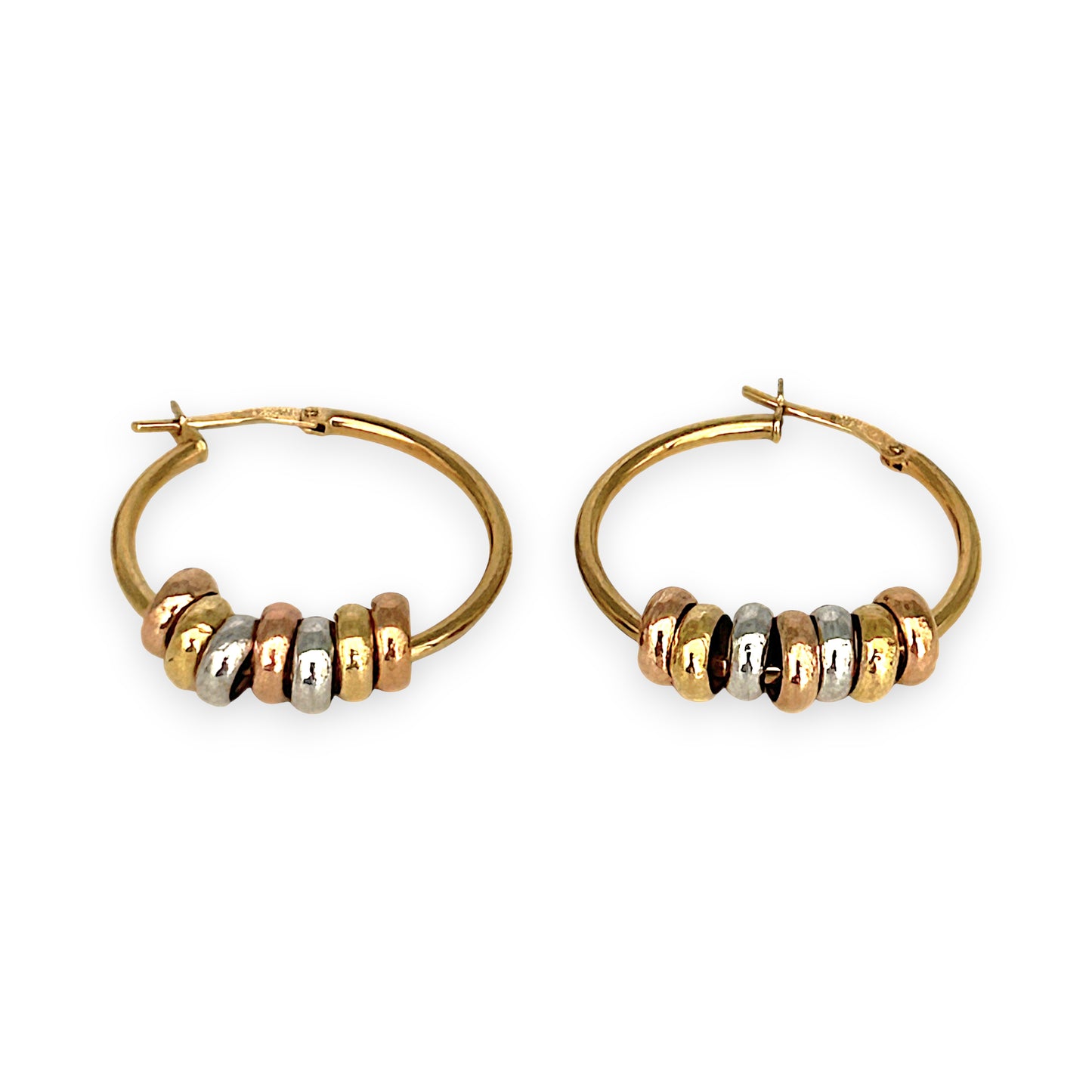 GOLD DEAL | 9ct Y/W/R Gold Trio Bead Hoop Earrings 23.6mm