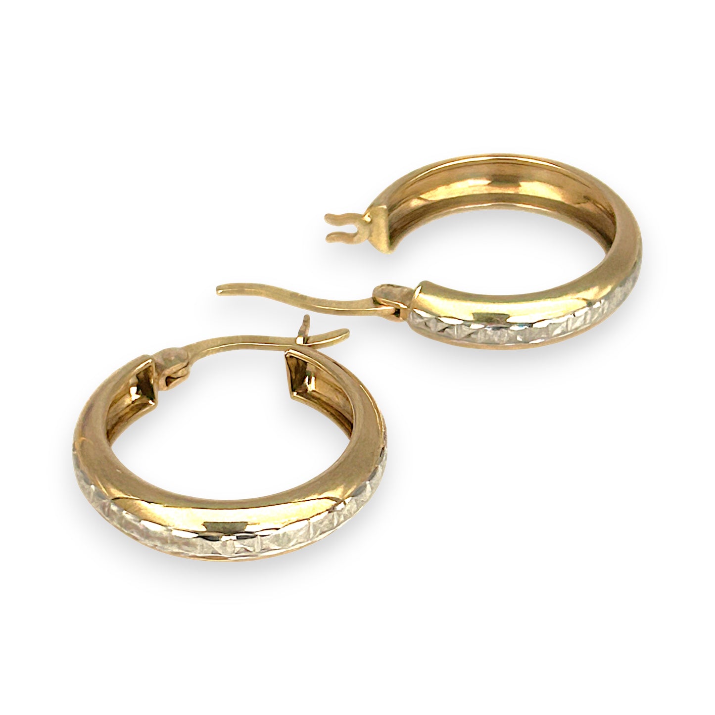 GOLD DEAL | 9ct Y/W Gold Two-Tone Diamond-Cut Hoop Earrings 19.6mm