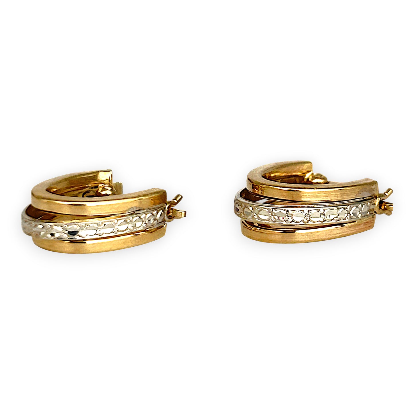 GOLD DEAL | 9ct Y/W Gold Dual-Tone Faceted Hoop Earrings