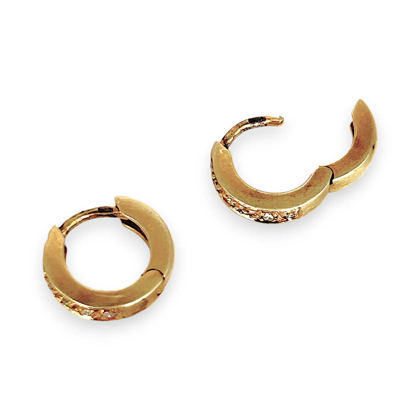 XMAS DEAL | 14kt Gold Vintage Spark Huggie Earrings with Diamonds 11.5mm