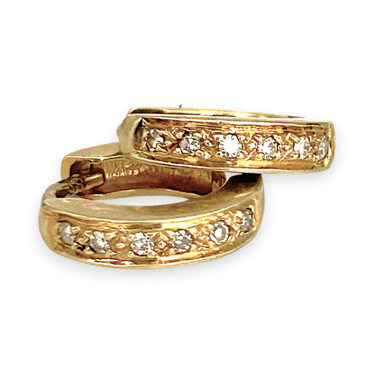 XMAS DEAL | 14kt Gold Vintage Spark Huggie Earrings with Diamonds 11.5mm