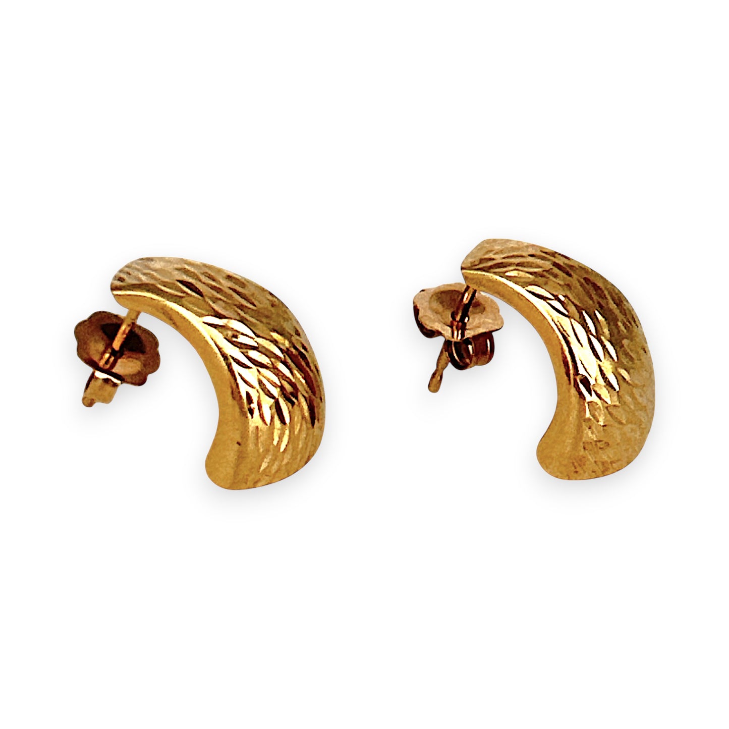 GOLD DEAL | 9ct (9K) Gold Refurbished Textured Crescent Stud Earrings