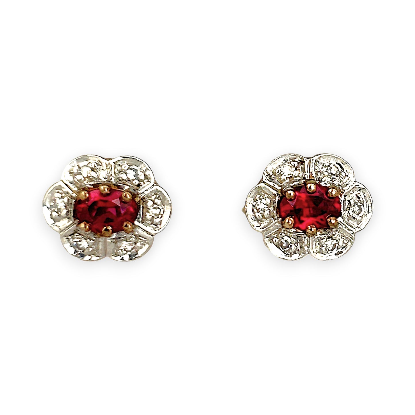 GOLD DEAL | 9ct Gold Ruby Blossom Diamond Stud Earrings