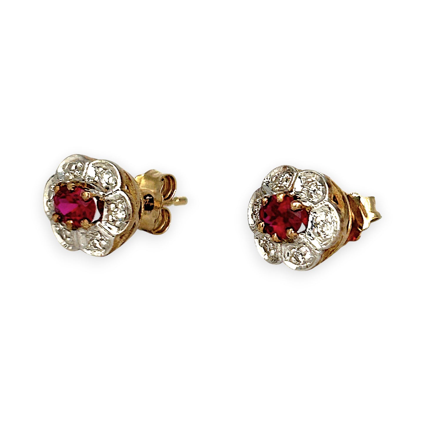 GOLD DEAL | 9ct Gold Ruby Blossom Diamond Stud Earrings