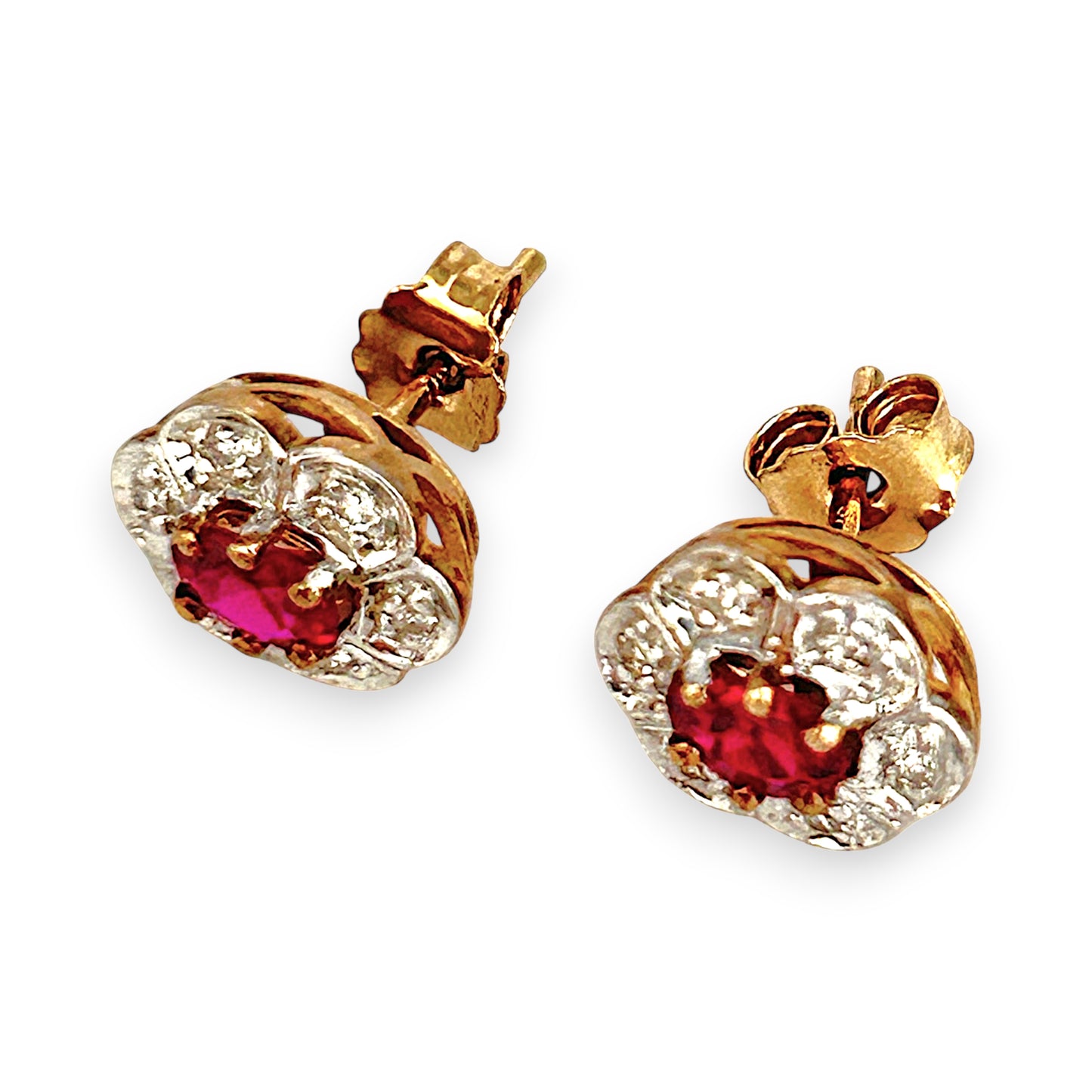 GOLD DEAL | 9ct Gold Ruby Blossom Diamond Stud Earrings