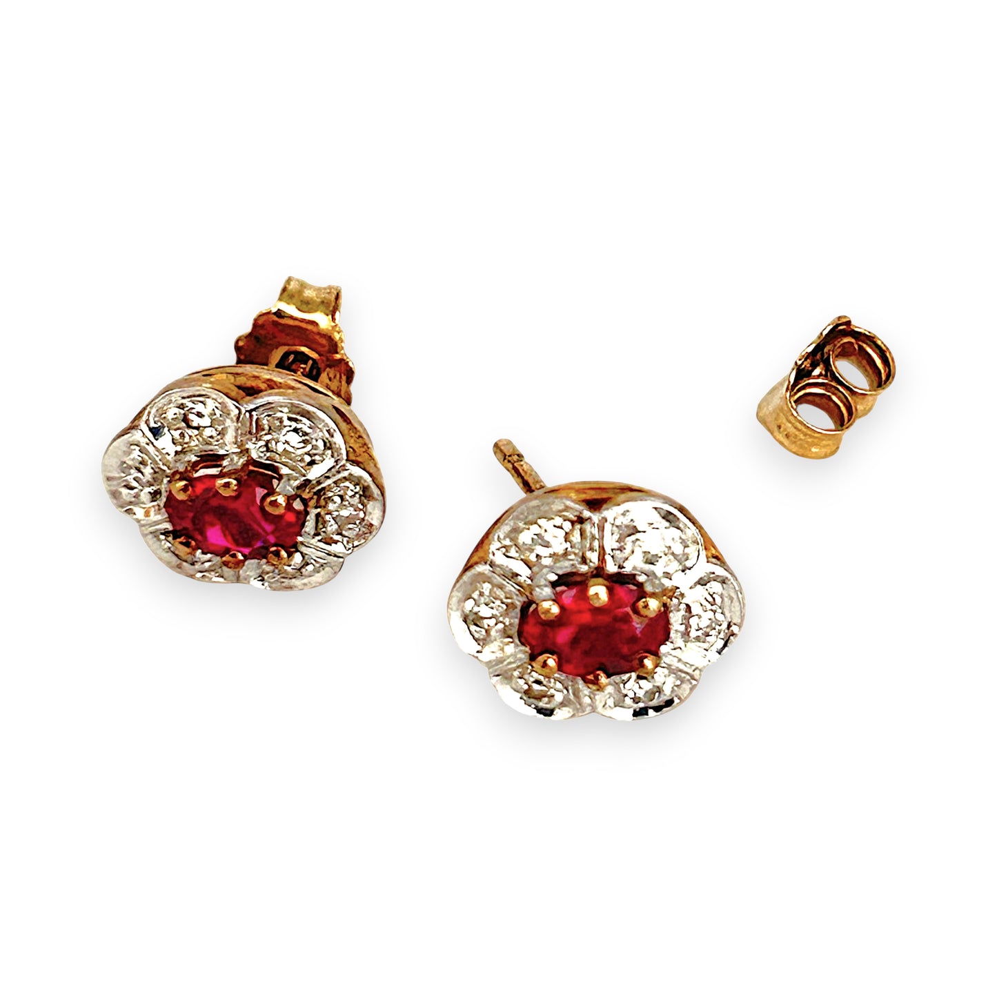 GOLD DEAL | 9ct Gold Ruby Blossom Diamond Stud Earrings