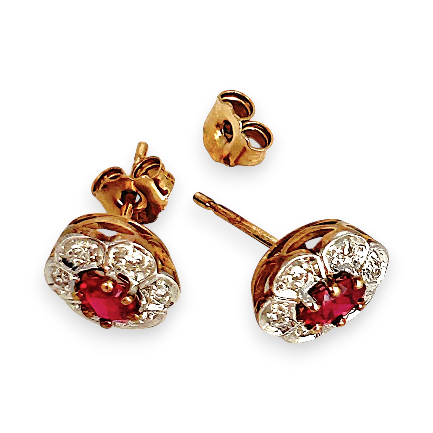 GOLD DEAL | 9ct Gold Ruby Blossom Diamond Stud Earrings