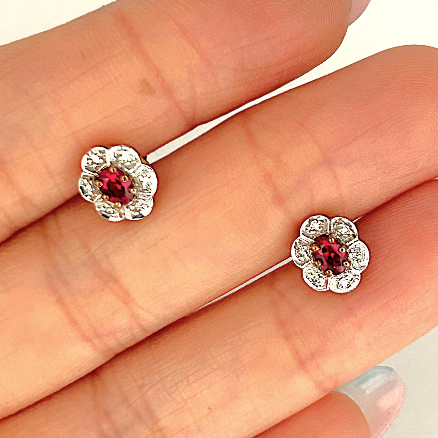 GOLD DEAL | 9ct Gold Ruby Blossom Diamond Stud Earrings