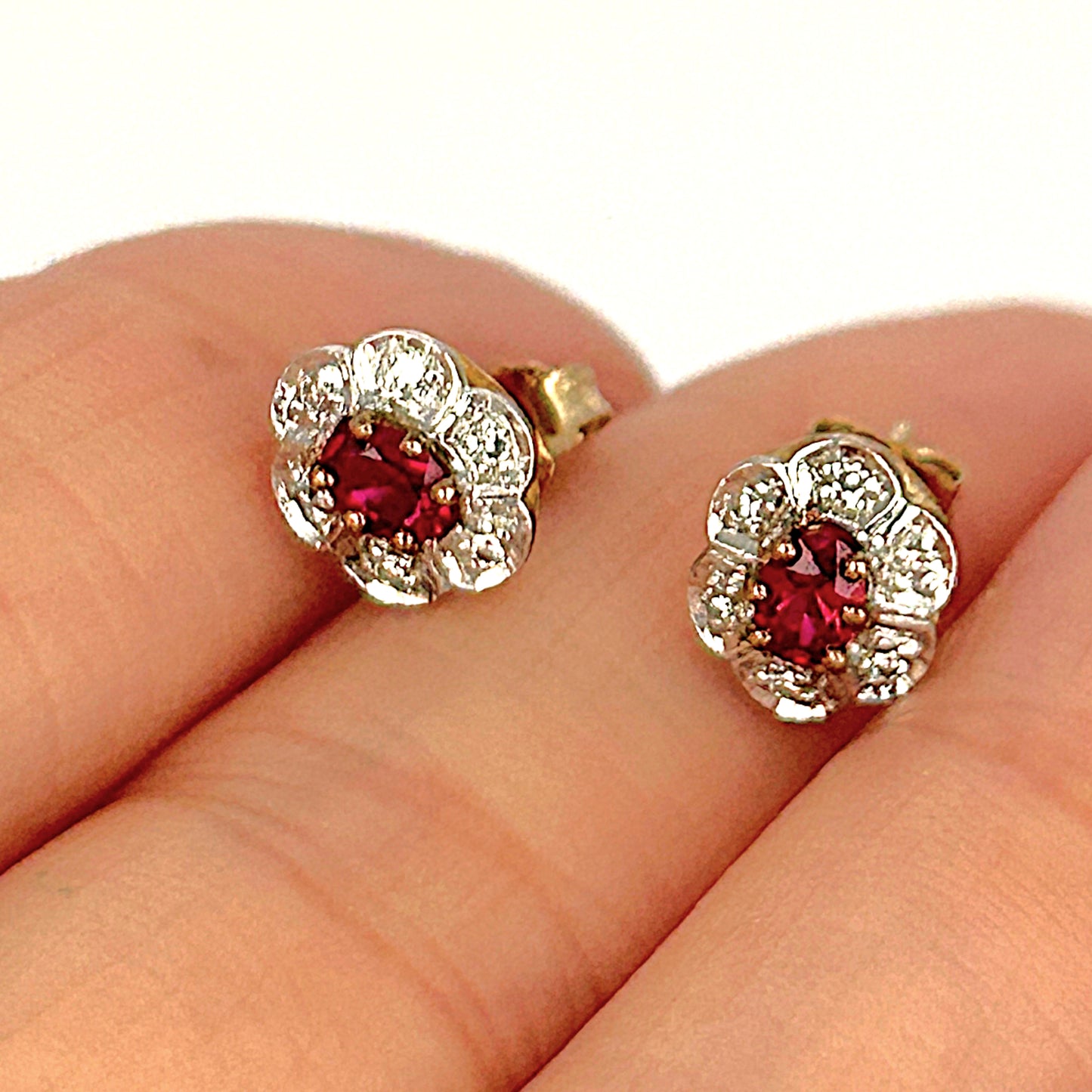 GOLD DEAL | 9ct Gold Ruby Blossom Diamond Stud Earrings