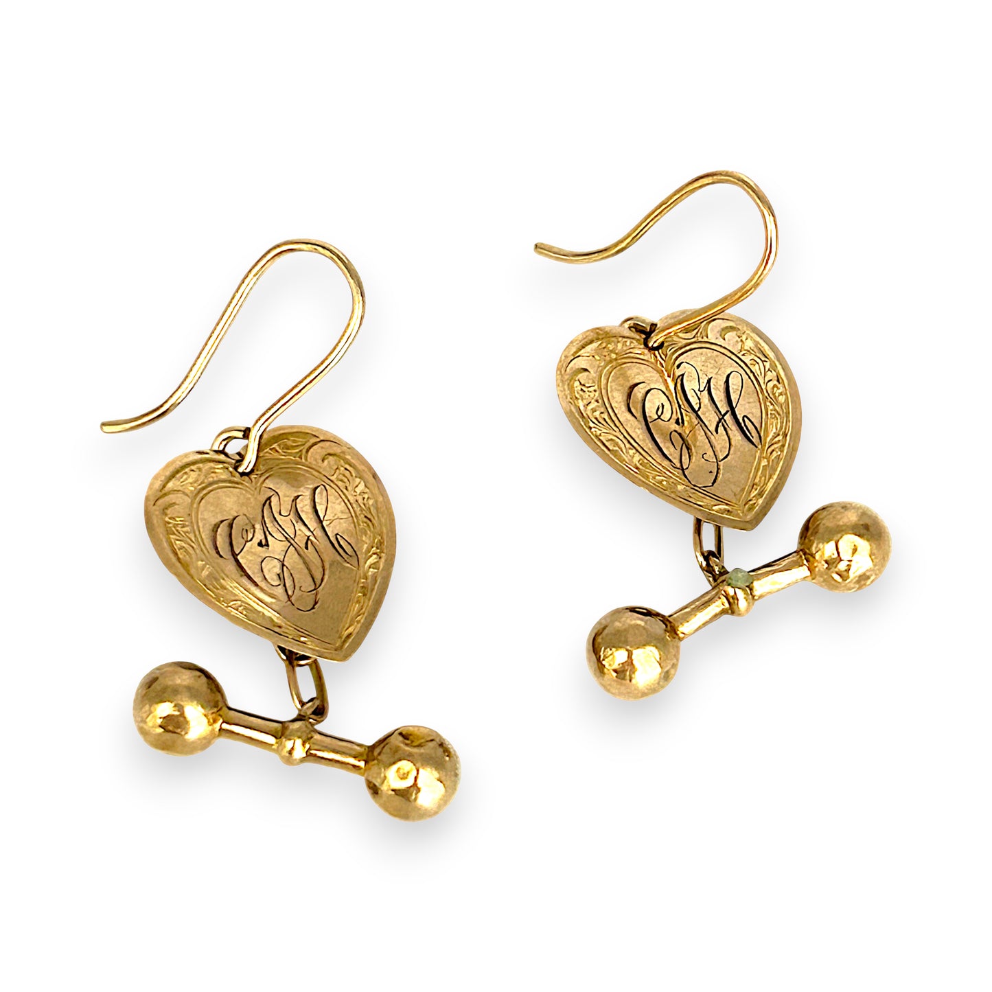 GOLD DEAL | 9ct Gold Vintage Heart Dangle Earrings
