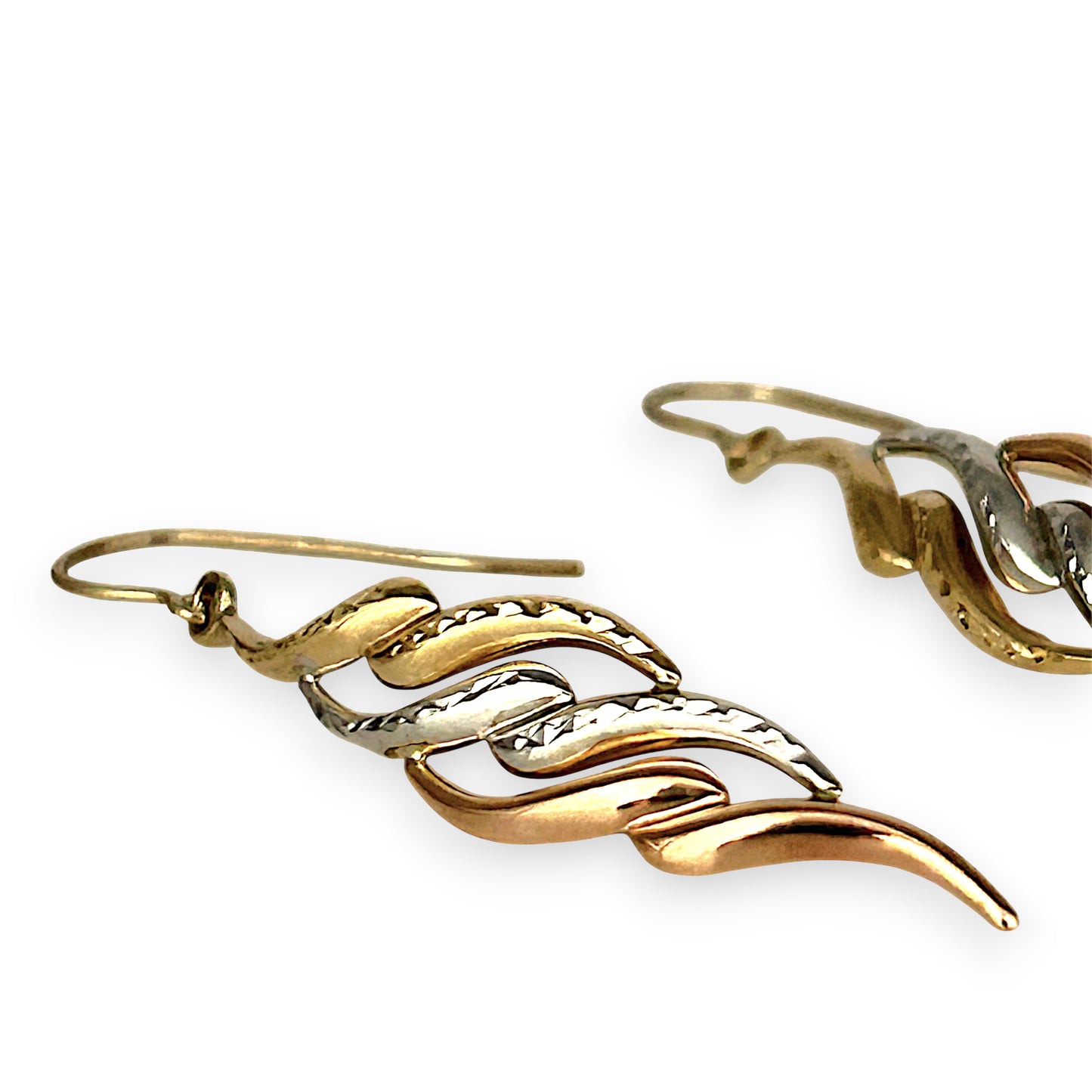 GOLD DEAL | 9ct Y/W/R Gold ri-Color Gold Twist Drop Earrings