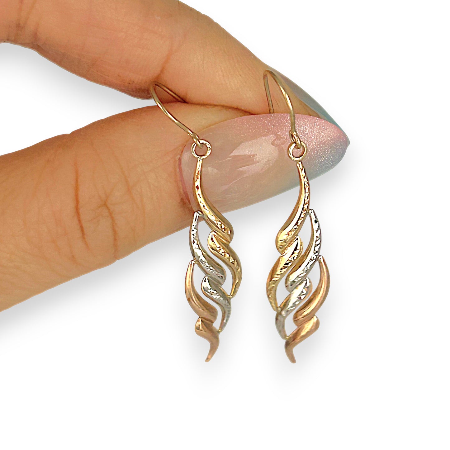 GOLD DEAL | 9ct Y/W/R Gold ri-Color Gold Twist Drop Earrings