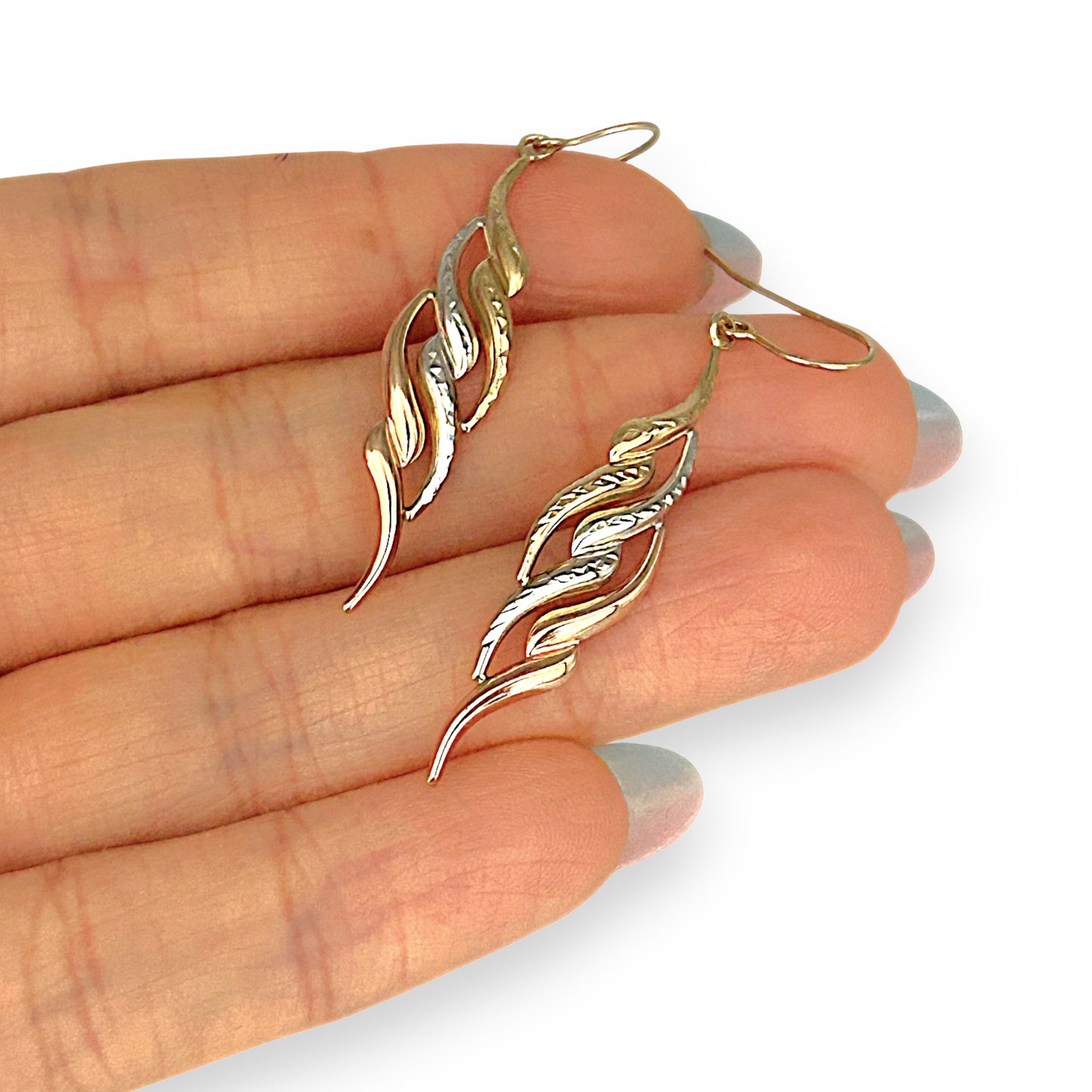 GOLD DEAL | 9ct Y/W/R Gold ri-Color Gold Twist Drop Earrings