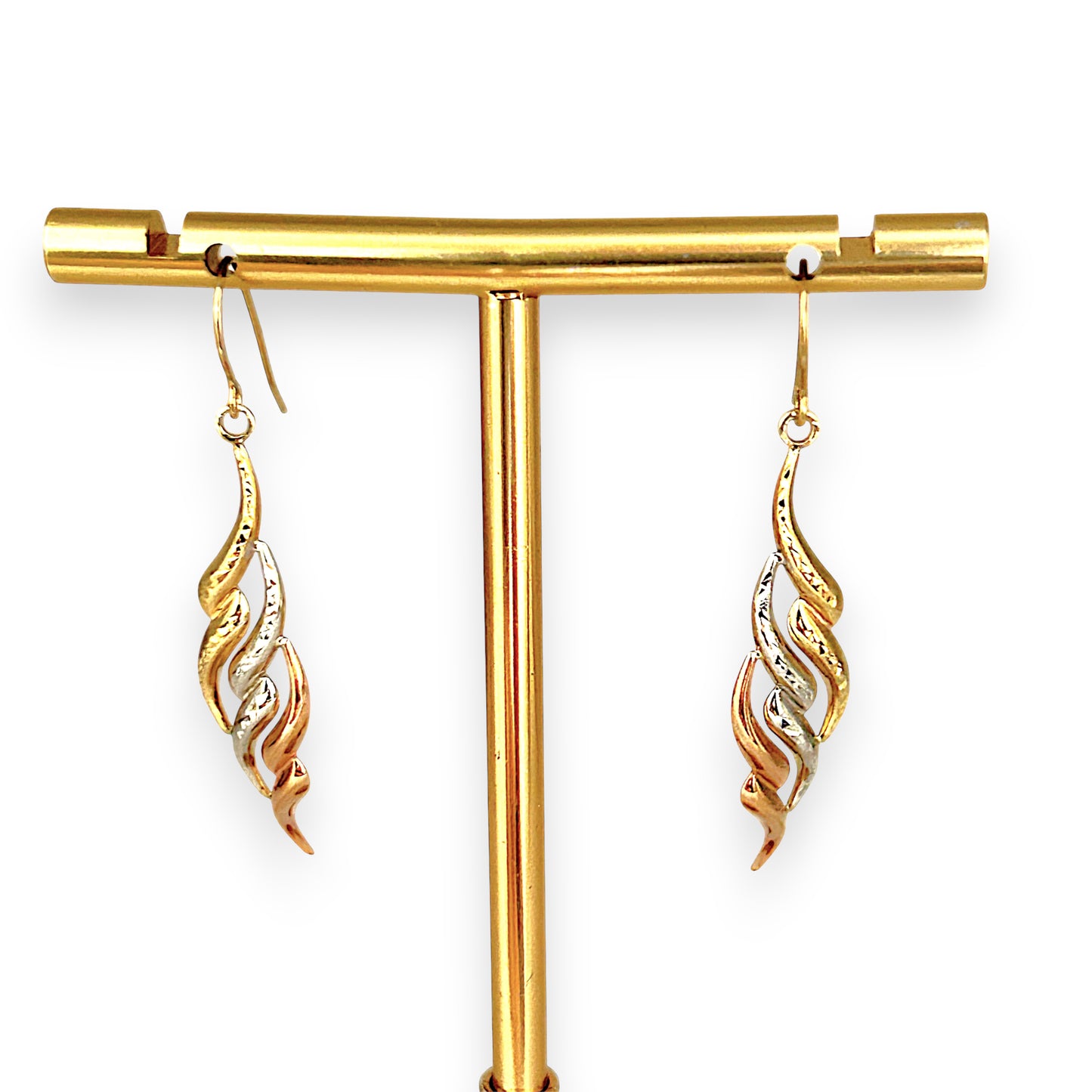 GOLD DEAL | 9ct Y/W/R Gold ri-Color Gold Twist Drop Earrings