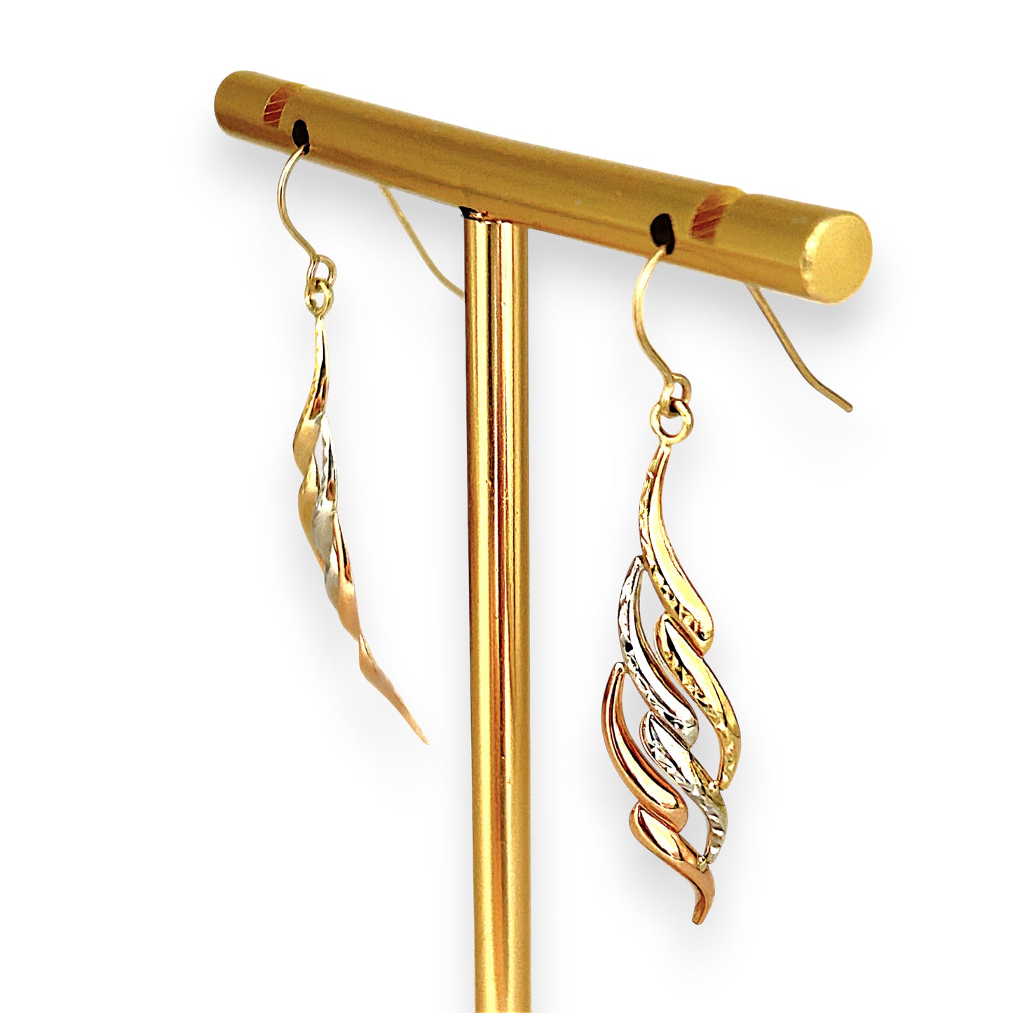 GOLD DEAL | 9ct Y/W/R Gold ri-Color Gold Twist Drop Earrings