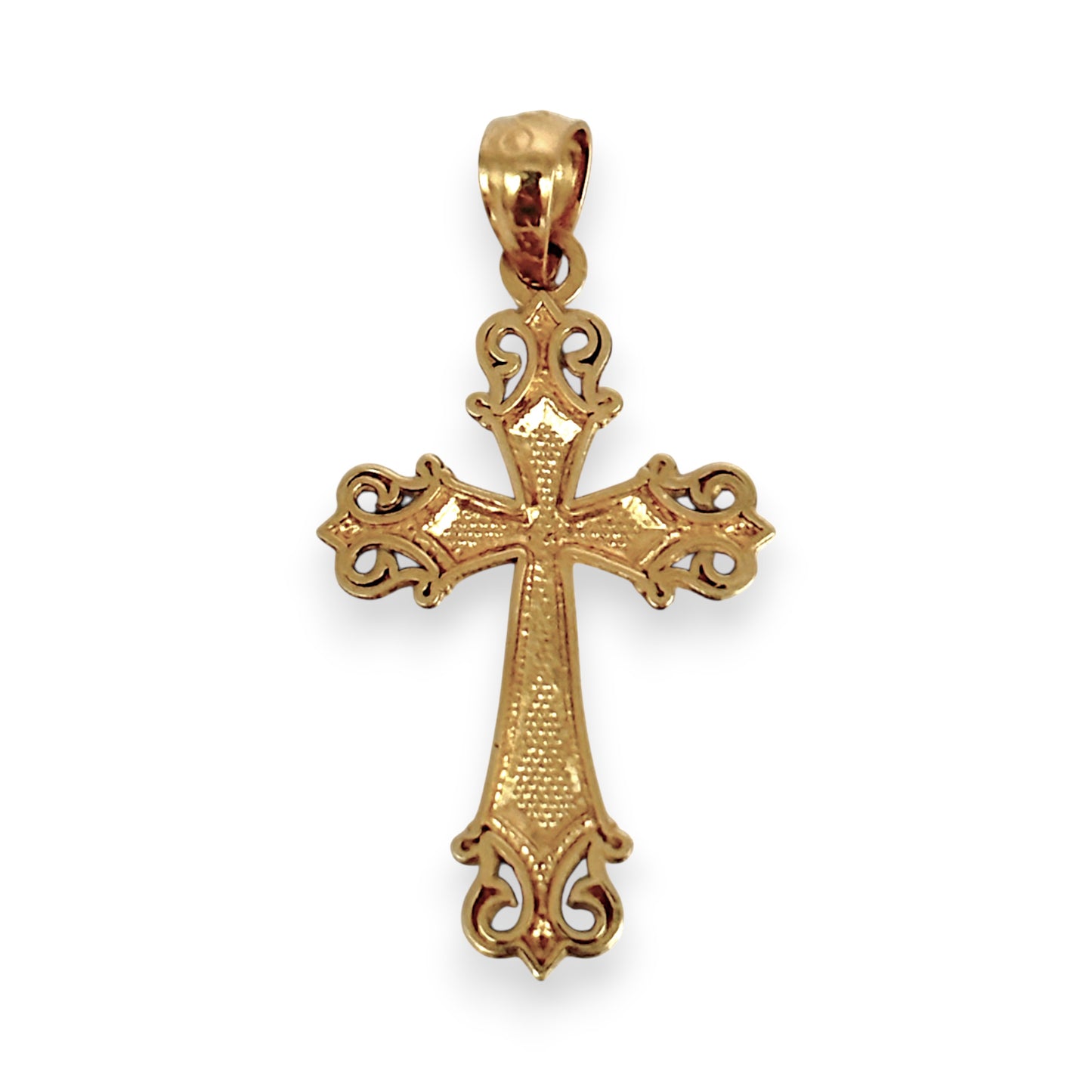 GOLD DEAL | 9ct (9K) Y/W Gold Two Tone Vintage Scrollwork Cross Pendant 24.6mm