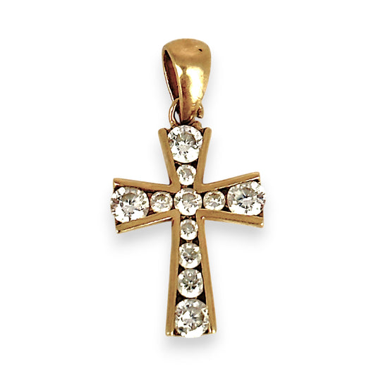 GOLD DEAL | 9ct (9K) Gold Cross Pendant with Graduated CZ Stones 17.5mm