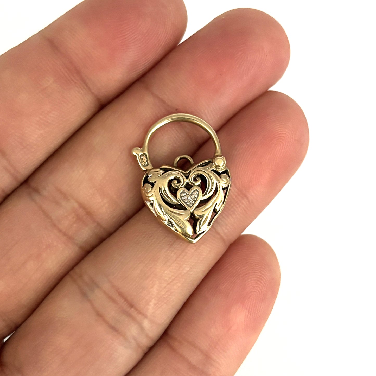 GOLD DEAL | 9ct (9K) Gold Padlock Pendant with Moissanite Accents