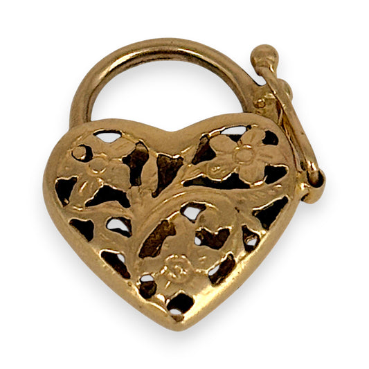 GOLD DEAL | 9ct (9K) Gold Blooming Heart Padlock Pendant with Floral Filigree
