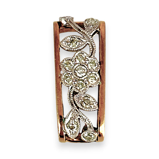 GOLD DEAL | 9ct (9K) Y/W Gold Vintage Floral Filigree Pendant with Diamonds